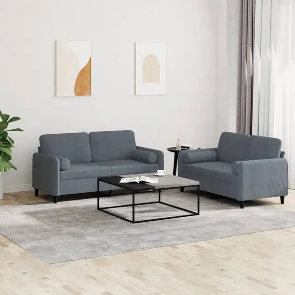 Gossi set canapea cu perne, 2 piese, gri inchis, catifea
