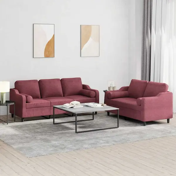 Gossi set canapea cu perne, 2 piese, rosu vin, material textil