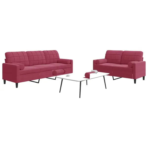 Gossi set canapea cu perne/rulouri, 2 piese, rosu vin, catifea