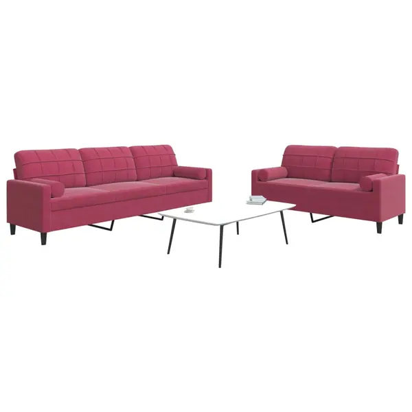 Gossi set canapea cu perne/rulouri, 2 piese, rosu vin, catifea