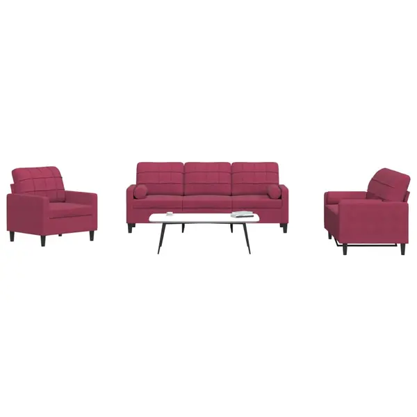 Gossi set canapea cu perne/rulouri, 3 piese, rosu vin, catifea