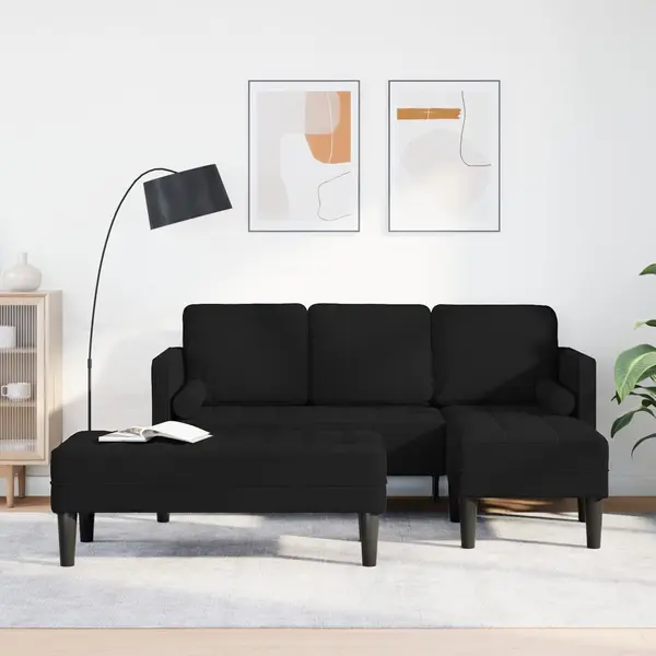Gossi set canapea de 2 piese cu perne din material negru