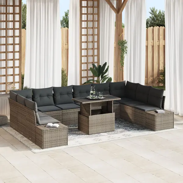 Gossi set canapea de gradina , 11 piese, cu perne, gri, ratan poli