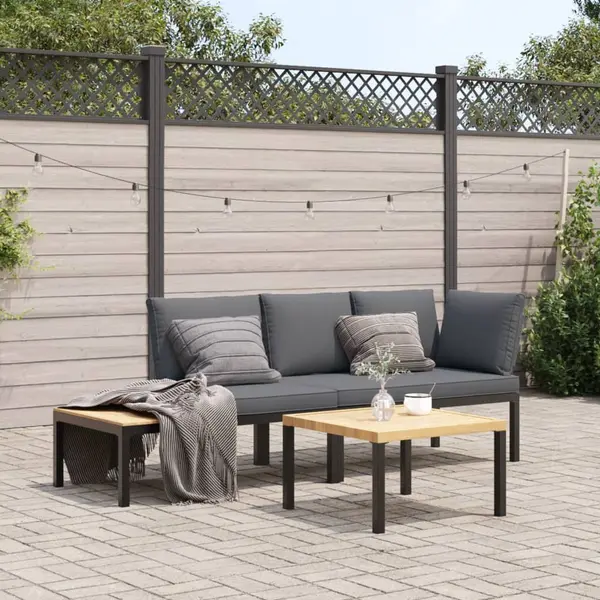 Gossi set canapea de gradina, 3 piese, cu perne, negru, aluminiu
