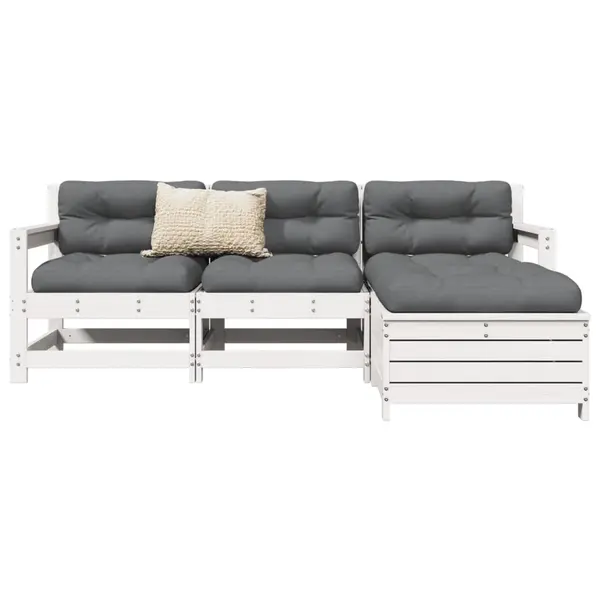 Gossi set canapea de gradina, 4 piese, alb, lemn masiv pin
