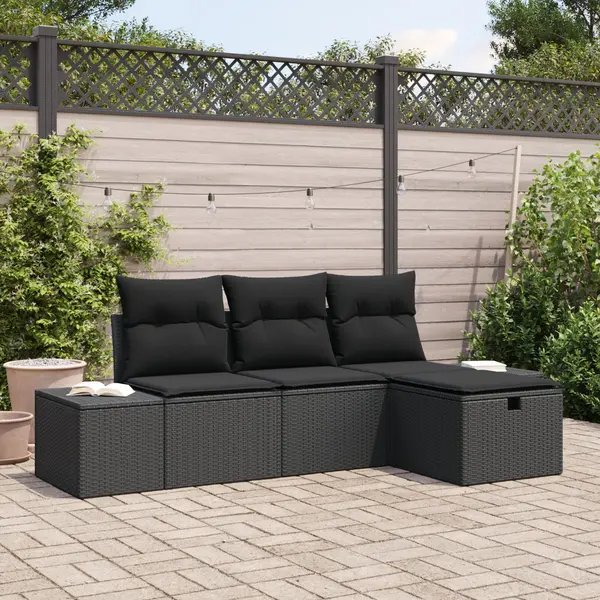 Gossi set canapea de gradina 4 piese cu perne negru ratan