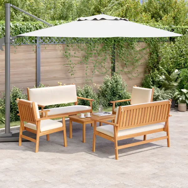 Gossi set canapea de gradina, 5 piese, cu perne, lemn masiv de acacia