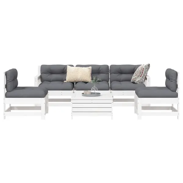 Gossi set canapea de gradina, 6 piese, alb, lemn masiv pin