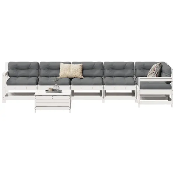 Gossi set canapea de gradina, 7 piese, alb, lemn masiv de pin