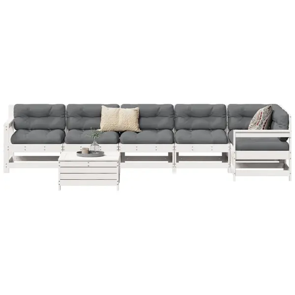 Gossi set canapea de gradina, 7 piese, alb, lemn masiv de pin