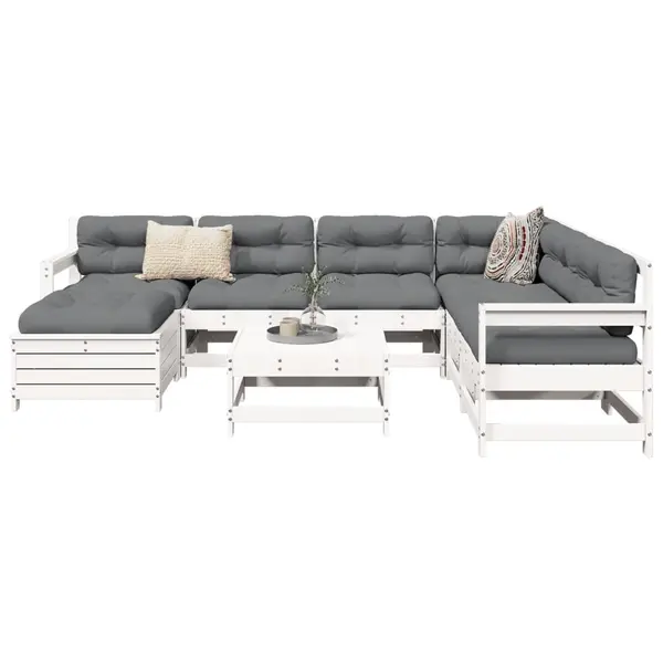 Gossi set canapea de gradina, 8 piese, alb, lemn masiv de pin