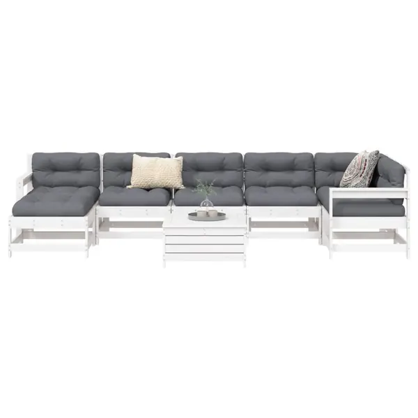 Gossi set canapea de gradina, 8 piese, alb, lemn masiv de pin