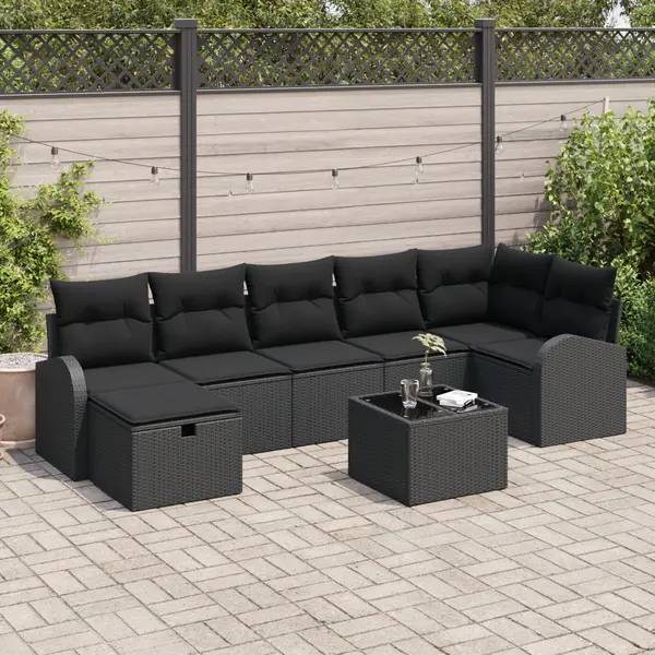 Gossi set canapea de gradina 8 piese cu perne negre din rattan