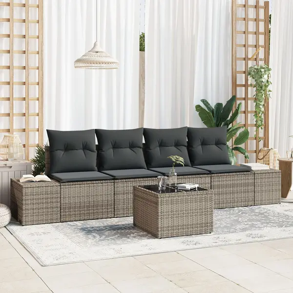 Gossi set canapea de gradina cu 5 piese si perne gri ratan