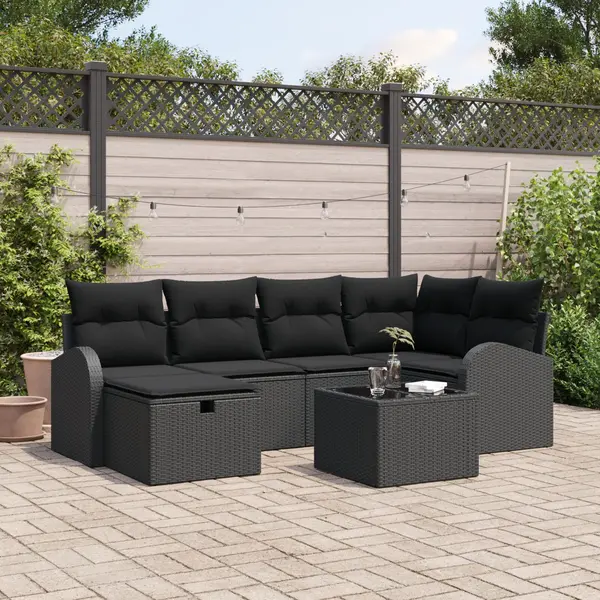 Gossi set canapea de gradina cu 7 piese si pernite negru poli ratan