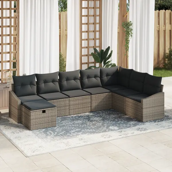 Gossi set canapea de gradina cu 8 piese si perne gri ratan