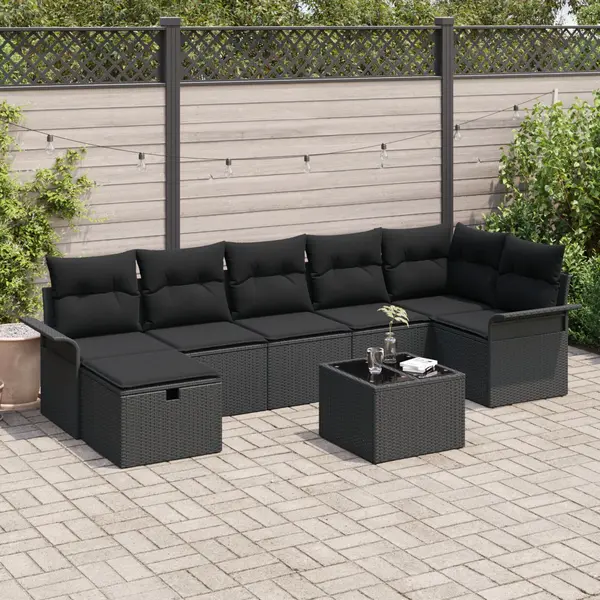 Gossi set canapea de gradina cu 8 piese si perne negru poliratan