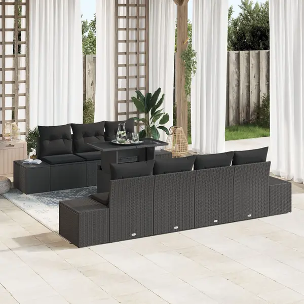 Gossi set canapea de gradina cu 8 piese si perne negru ratan poli