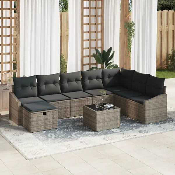 Gossi set canapea de gradina cu 9 piese cu perne gri din ratan