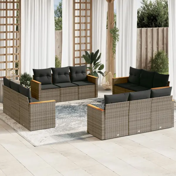 Gossi set canapea de gradina cu perne, 12 piese, gri, poliratan