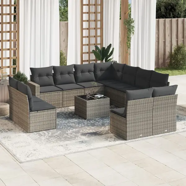 Gossi set canapea de gradina cu perne, 12 piese, gri, poliratan