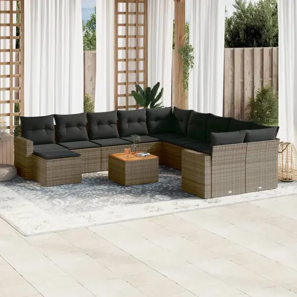 Gossi set canapea de gradina cu perne, 12 piese, gri, poliratan