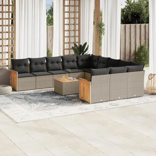 Gossi set canapea de gradina cu perne, 12 piese, gri, poliratan