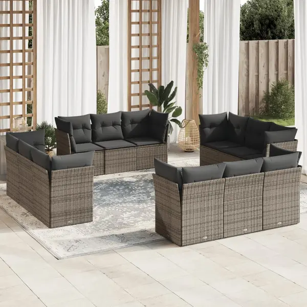 Gossi set canapea de gradina cu perne, 12 piese, gri, poliratan