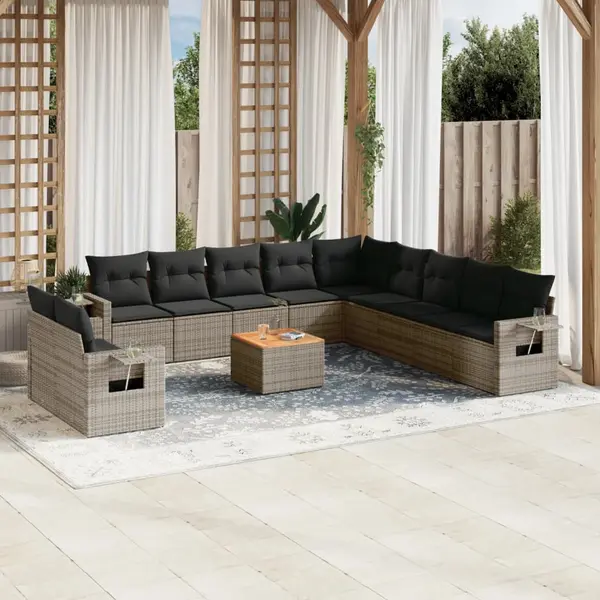 Gossi set canapea de gradina cu perne, 12 piese, gri, poliratan