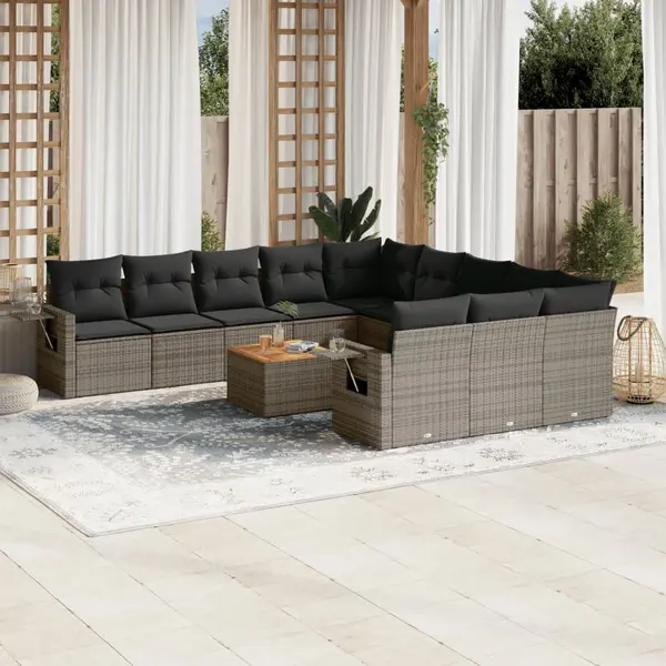 Gossi set canapea de gradina cu perne, 12 piese, gri, poliratan