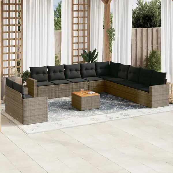 Gossi set canapea de gradina cu perne, 12 piese, gri, poliratan
