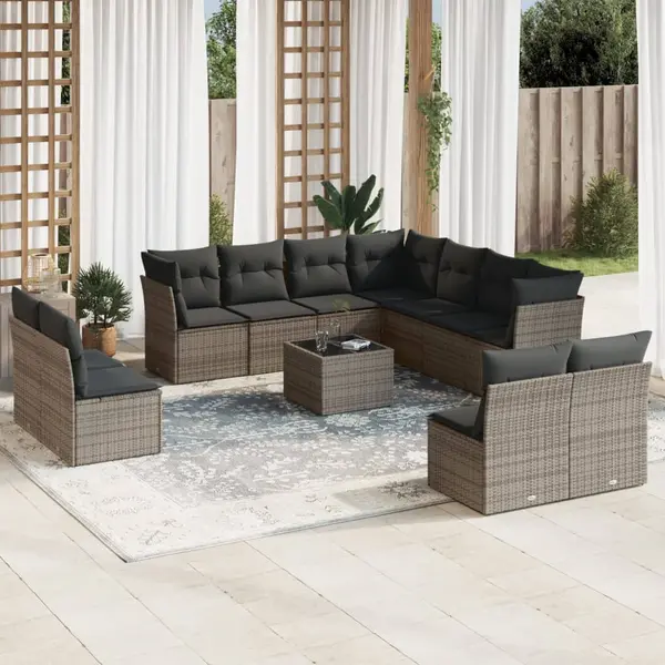 Gossi set canapea de gradina cu perne, 12 piese, gri, poliratan