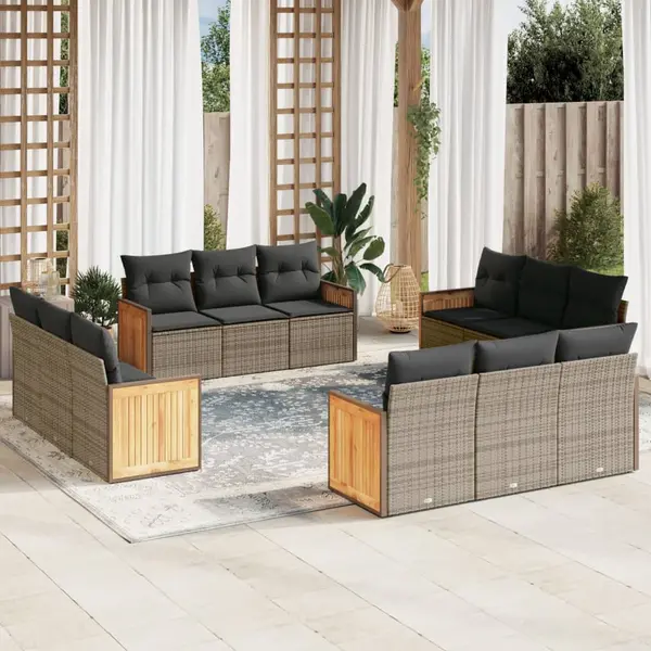 Gossi set canapea de gradina cu perne, 12 piese, gri, poliratan