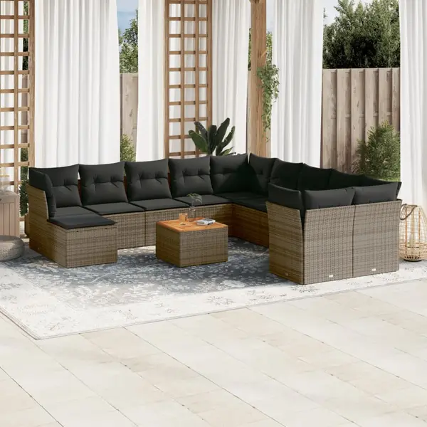Gossi set canapea de gradina cu perne, 12 piese, gri, poliratan