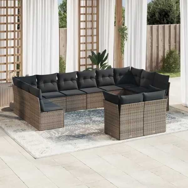 Gossi set canapea de gradina cu perne, 12 piese, gri, poliratan