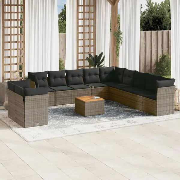 Gossi set canapea de gradina cu perne, 12 piese, gri, poliratan
