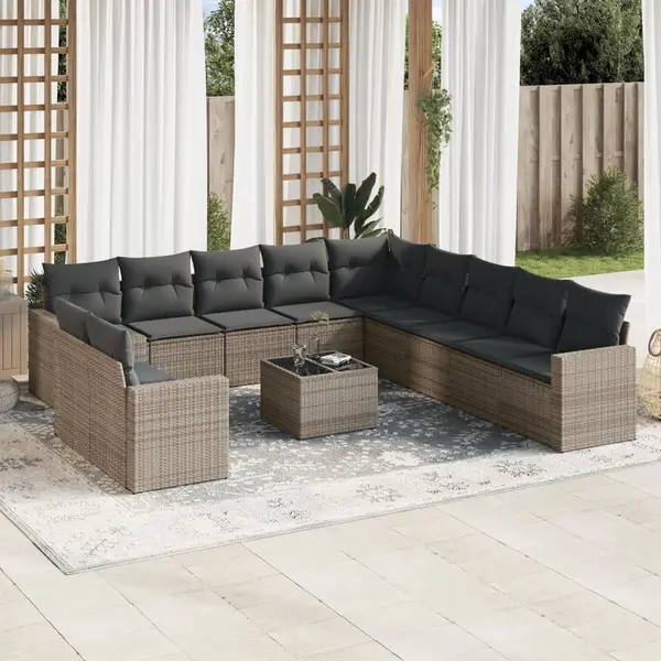 Gossi set canapea de gradina cu perne, 12 piese, gri, poliratan