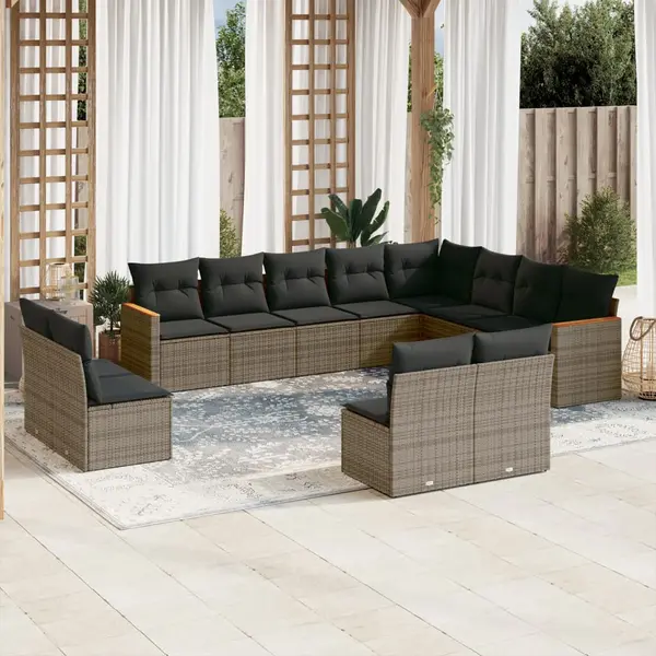Gossi set canapea de gradina cu perne, 12 piese, gri, poliratan