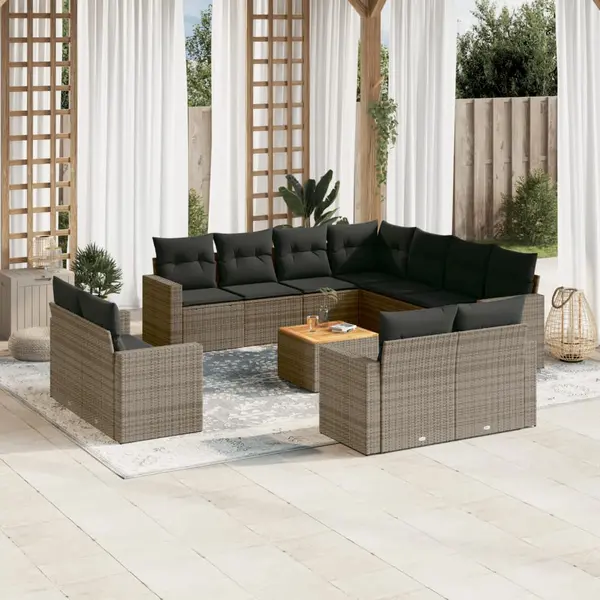 Gossi set canapea de gradina cu perne, 12 piese, gri, poliratan