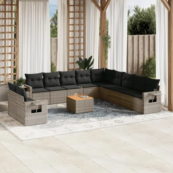 Gossi set canapea de gradina cu perne, 12 piese, gri, poliratan