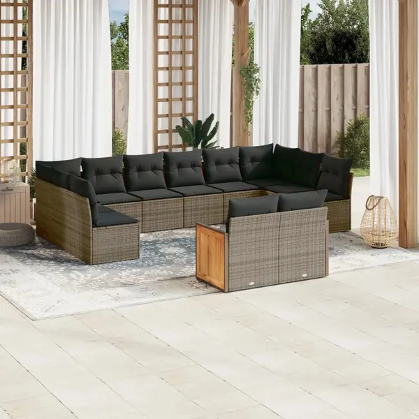 Gossi set canapea de gradina cu perne, 12 piese, gri, poliratan