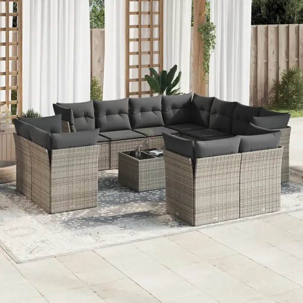 Gossi set canapea de gradina cu perne, 12 piese, gri, poliratan