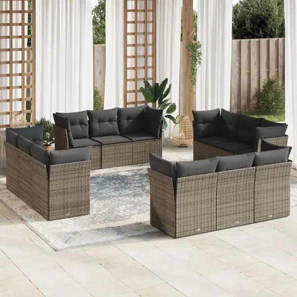 Gossi set canapea de gradina cu perne, 12 piese, gri, poliratan