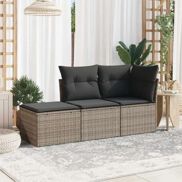 Gossi set canapea de gradina cu perne, 3 piese, gri, poliratan