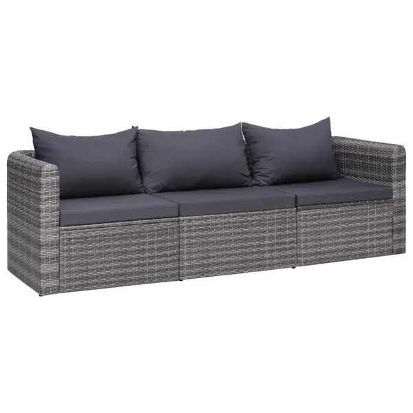 Gossi set canapea de gradina cu perne, 3 piese, gri, poliratan
