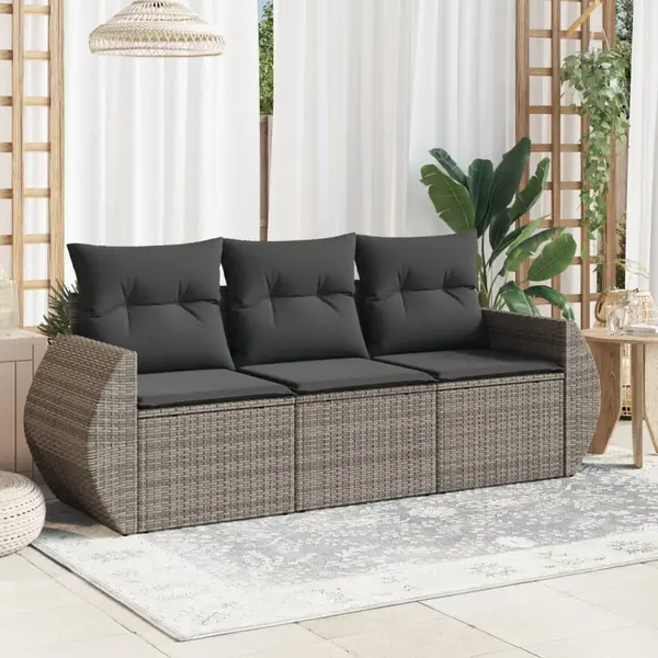 Gossi set canapea de gradina cu perne, 3 piese, gri, poliratan
