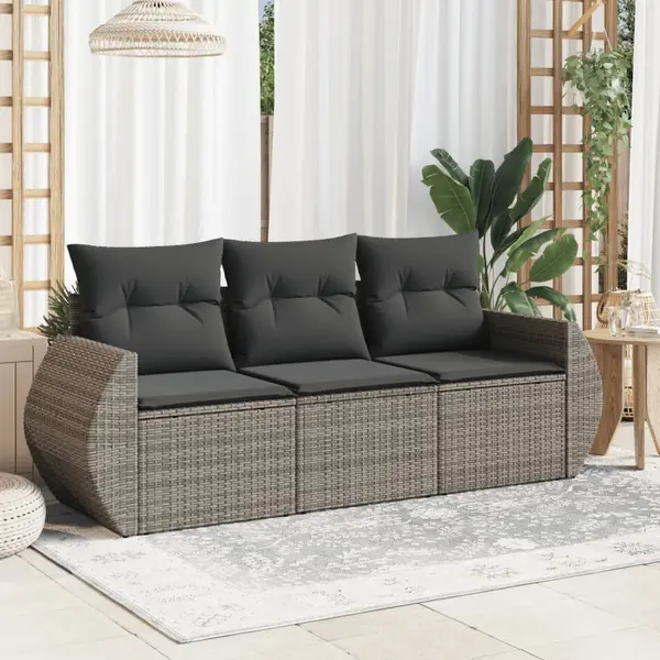 Gossi set canapea de gradina cu perne, 3 piese, gri, poliratan