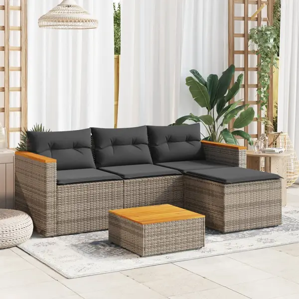 Gossi set canapea de gradina cu perne, 3 piese, gri, poliratan