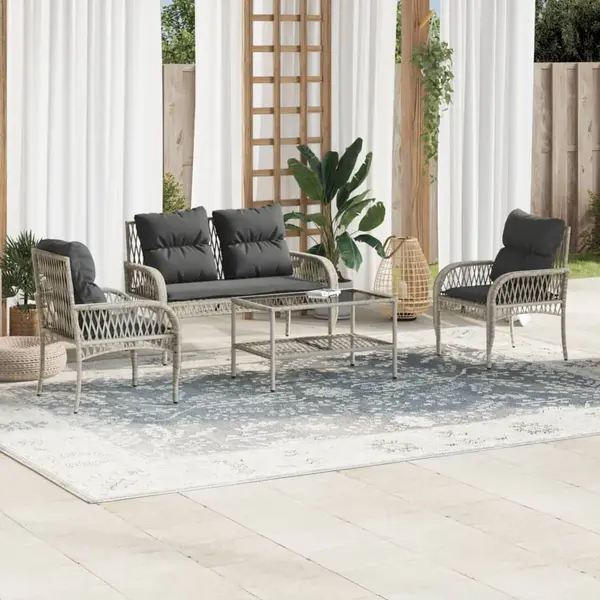 Gossi set canapea de gradina cu perne, 4 piese, gri deschis poliratan