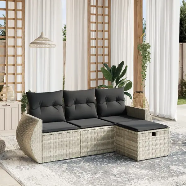 Gossi set canapea de gradina cu perne, 4 piese, gri deschis poliratan